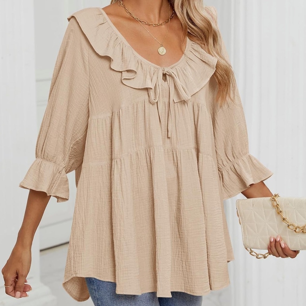 Chic Cream Ruffle Blouse - Picture 7 of 7